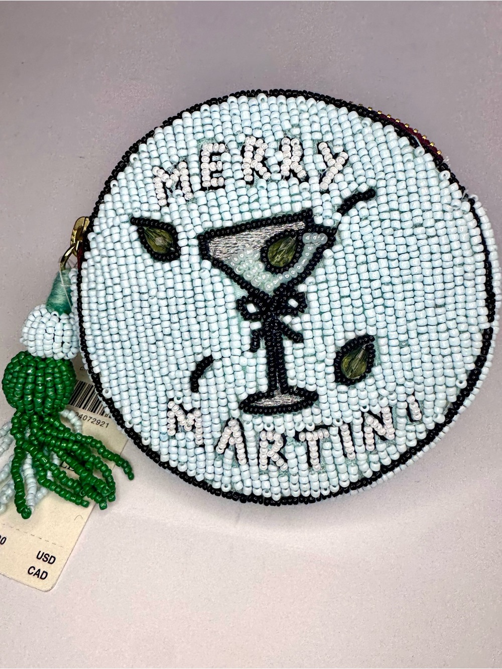 Anthropologie Beaded Round Coin Purse Merry Martini